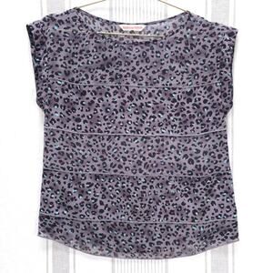 REBECCA TAYLOR Top Silk Cheetah Print Sz 4 Grey Animal Print Sleeveless Blouse‎